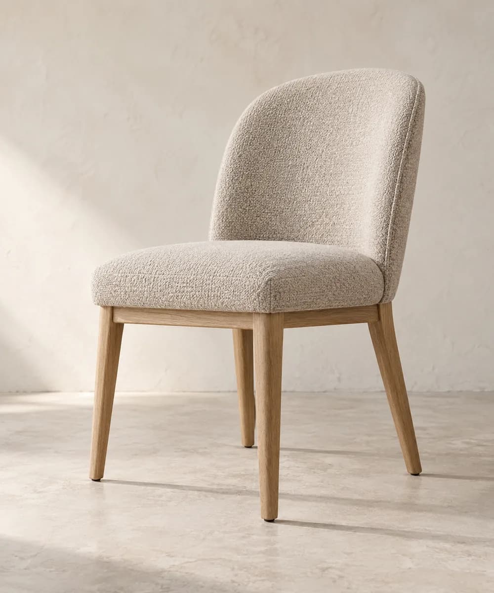 Silla de comedor completa, tapizada en color avena